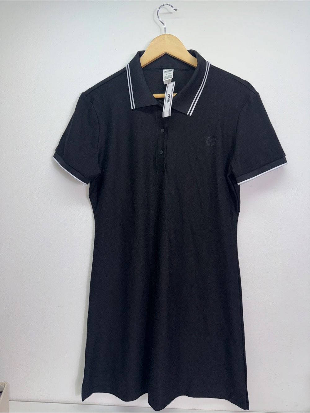 PINK Victoria's Secret Black Polo Dress with White Trim Sz Large NWT